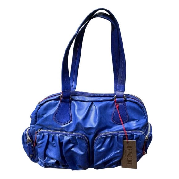 MZ Wallace Cobalt Blue Coated Leather Satchel Shoulder Bag - Picture 1 of 12